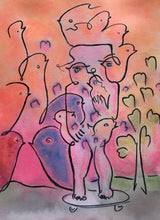 Load image into Gallery viewer, Painting by Thomas St Thomas boy on skateboard holding birds and hearts