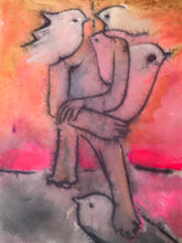 Load image into Gallery viewer, Painting on paper by Thomas St Thomas of man on skateboard with birds