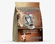 Load image into Gallery viewer, Social Security Americano CBD Coffee Pods 250 Mg Broad Spectrum Hemp-derived CBD Total, (10)- 100% recyclable pod servings per bag Enjoy tomorrow’s benefits today! An artisanal blend of herbs, spices, Chili Peppers, and Chocolate makes this unique CBD Coffee, beneficially active. 25mg Broad Spectrum CBD per serving. CONTAINS SOY. MAY CONTAIN WHEAT &amp; EGGS. U.S grown Hemp. Third-Party Lab Tested. Does not contain THC. Compatible with Keurig Machines. 100% recyclable. 
